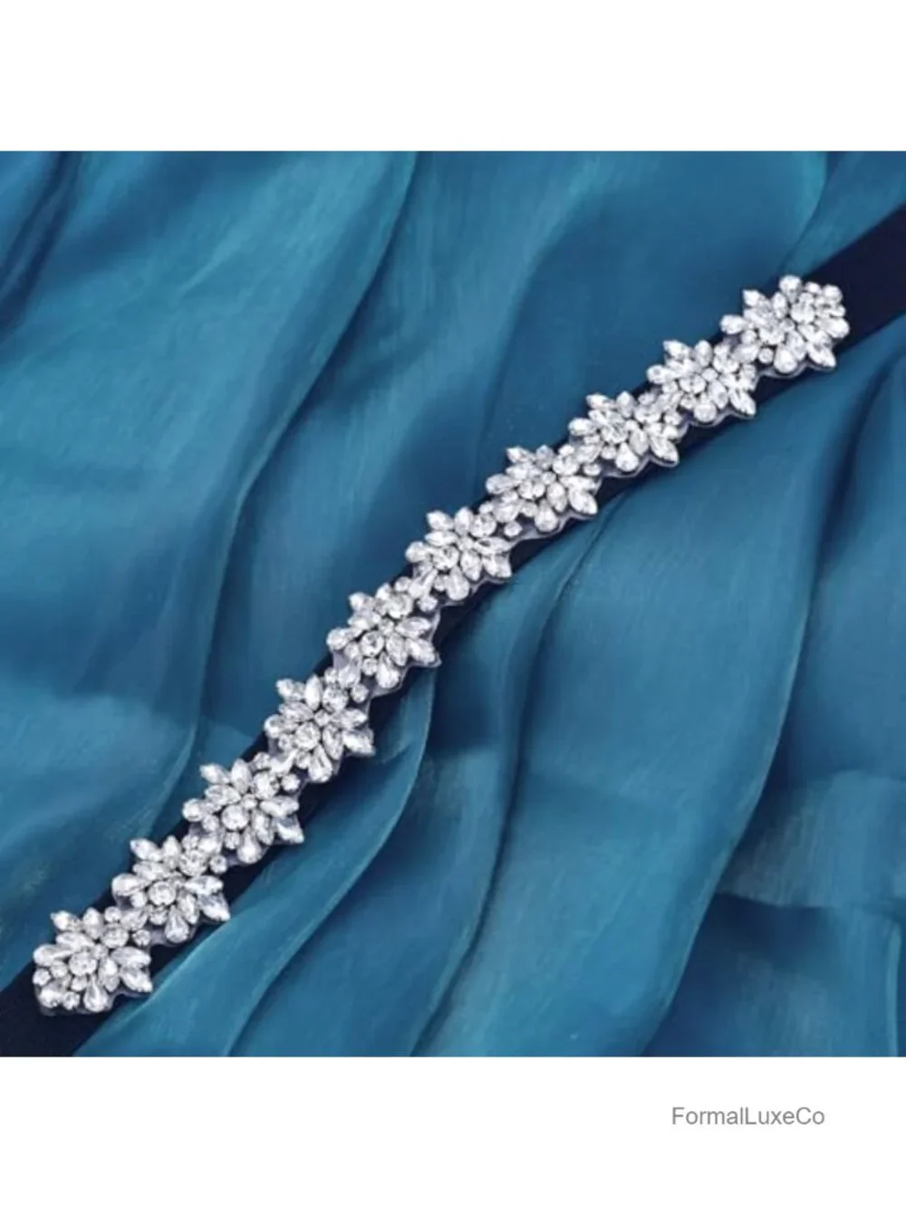 Stretchy Rhinestone Sash Dress Belt with Pronged Buckle